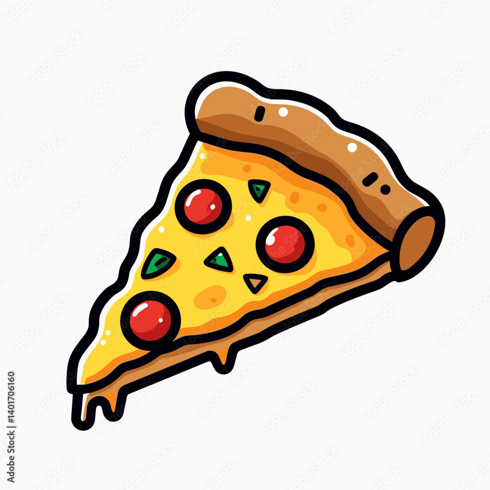 cartoon pizza with pepperoni and cheese yellow crust, red toppings cartoon pizza with pepperoni and cheese yellow crust, red toppings