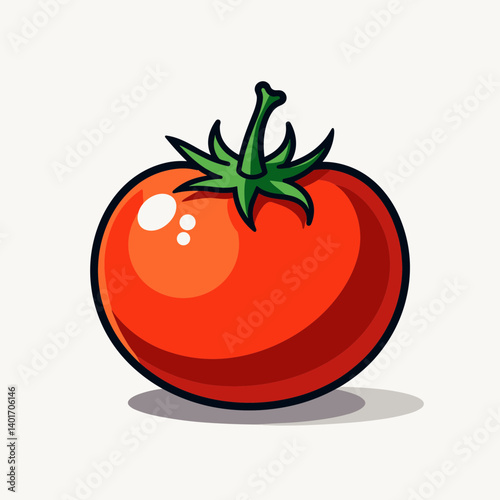 vibrant red tomato with green stem  fresh produce illustration