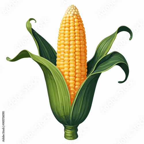 vibrant yellow corn on green stalk  high quality stock image