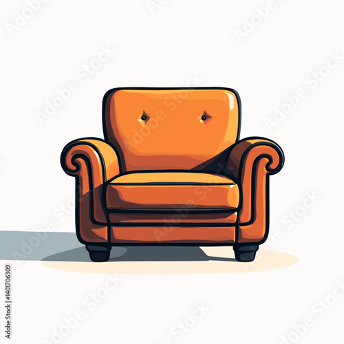 vibrant orange armchair with two pillows  modern furniture illustration