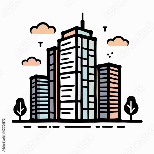 modern cityscape with tall buildings and cloudy sky