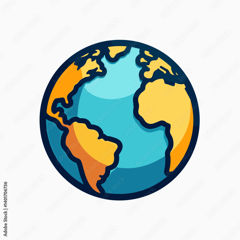 vibrant world globe icon with continents in yellow and blue vibrant world globe icon with continents in yellow and blue