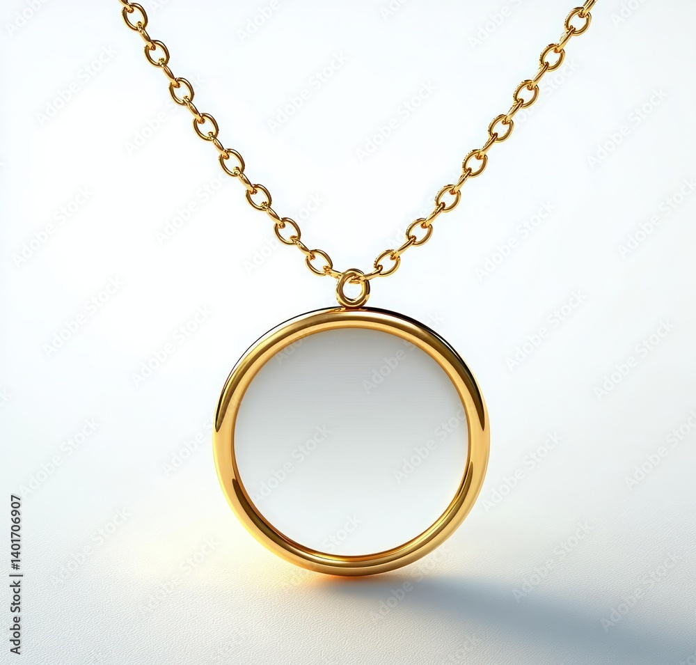 Minimalist Gold Necklace with Circular Pendant Medallion on Chain Isolated on White Background 3D Illustration Minimalist Gold Necklace with Circular Pendant Medallion on Chain Isolated on White Background 3D Illustration