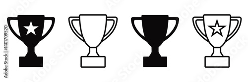 Set of Trophy cup icon set, trophy cup award in flat style. Vector illustration  