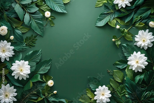 Wallpaper Mural Appealing Green Background with Leafy Accents and White Flowers for Creative Copy Space Torontodigital.ca