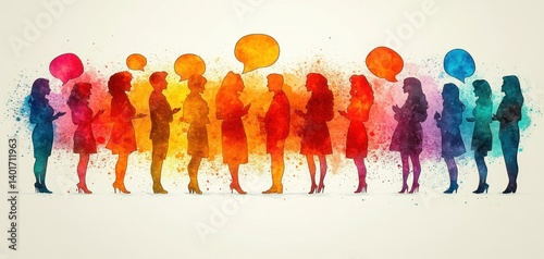 Whimsical Cartoon Illustration of Businesspeople in Conversation and Social Network