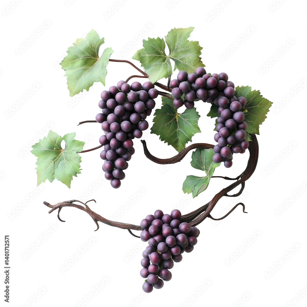 Fototapeta premium Ripe Purple Grapes on transparent background
