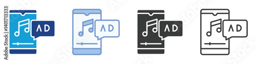 Music Ads Icons Collection – Multiple Vector Styles Icons