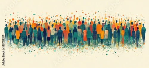 Joyful Gathering of Happy People in Line Art
