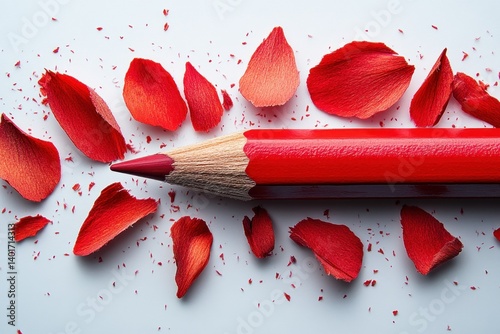 Red Pencil and Shavings Still Life Hyper-Realistic Art