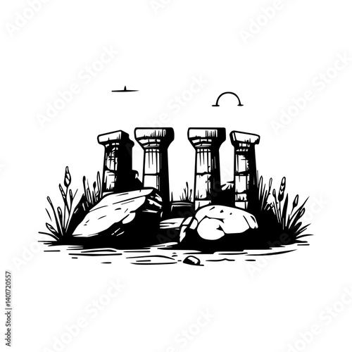 The Karnak Temple Complex - Luxor, Egypt - Stock Illustration