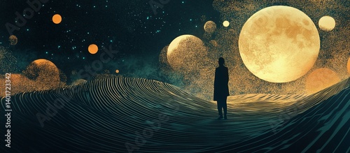 Solitary Figure Contemplates Celestial Landscape
