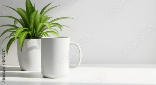 Wallpaper Mural White mug with plant, and sunlit desk. Torontodigital.ca