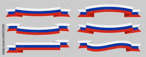 Set of Russia flags ribbons banners. Vector banner collection with wavy and straight styles for national holidays, independence day, political cvents, and celebration design elements.