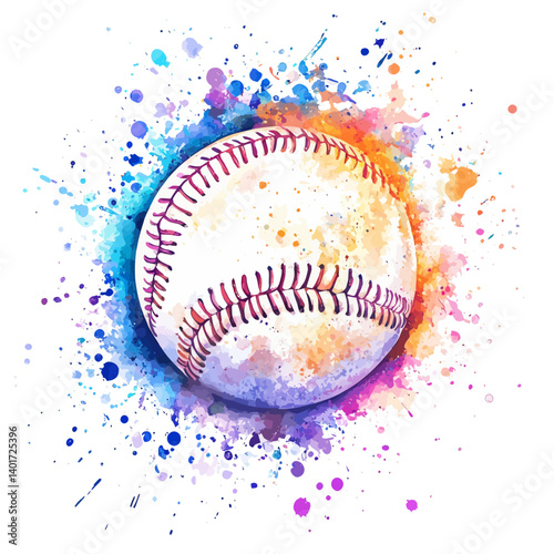 Wallpaper Mural An illustration of baseball in watercolor style set against a white background Torontodigital.ca