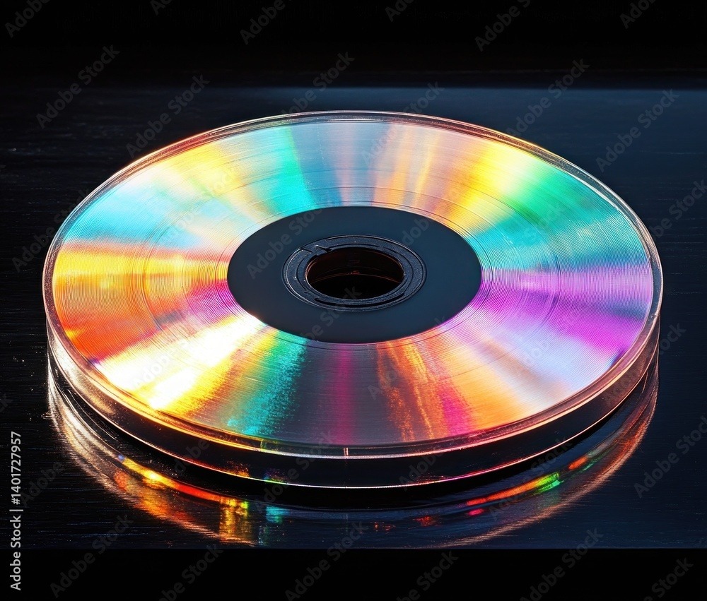 Hyper-realistic Compact Disc in Jewel Case with Vibrant Rainbow Reflections and Intricate Details