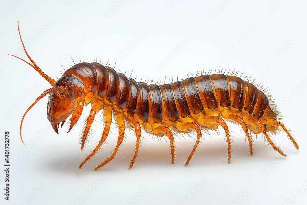 Fototapeta premium Realistic Centipede Macro Photography High Key Lighting Minimalistic Composition Detailed Textures
