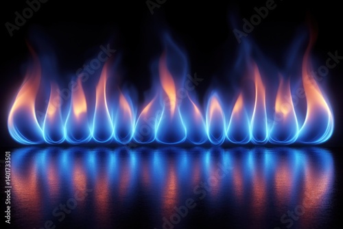 Natural Gas Blue Flames Reflections Dramatic Lighting
