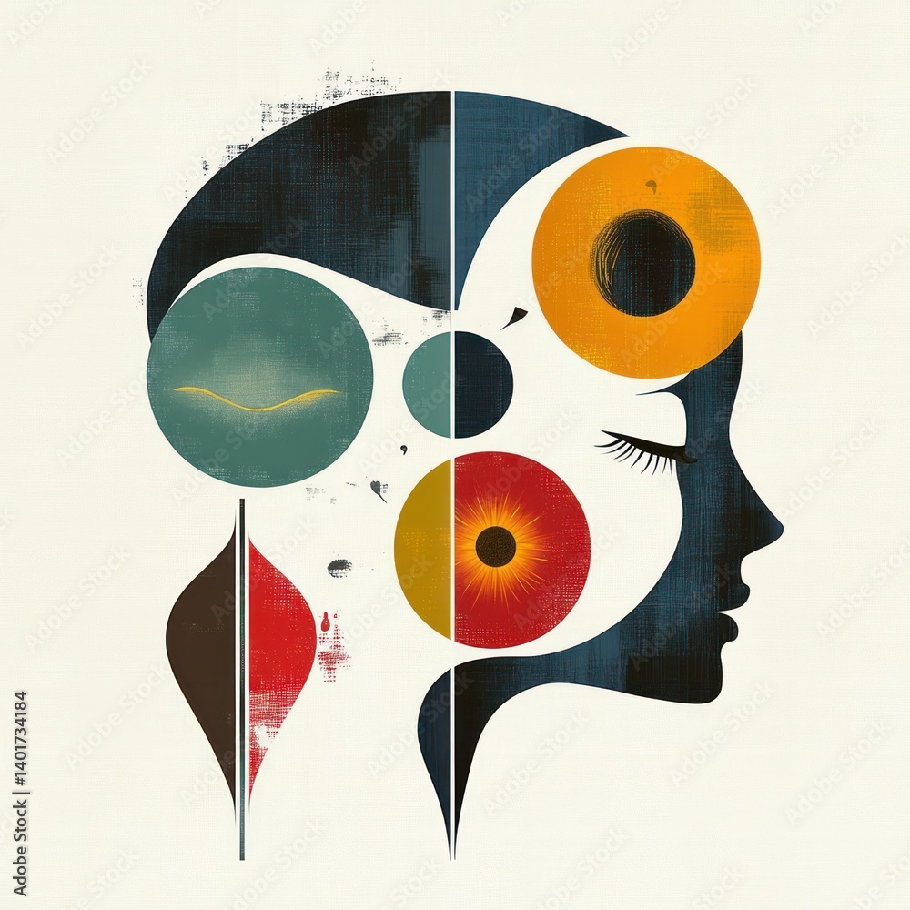 Abstract Illustration of Human Senses with Simple Icons Representing Sight Hearing Taste Smell Touch on Isolated White Background