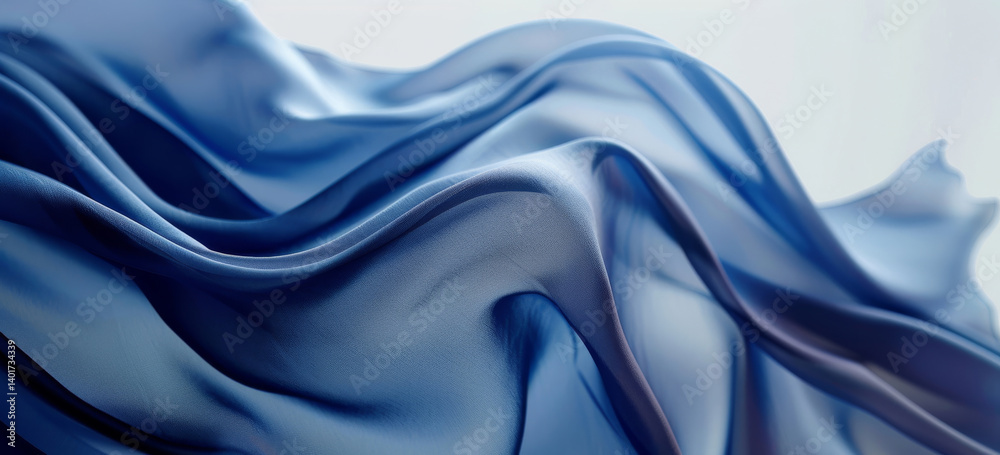 Fototapeta premium Abstract, background and liquid blue pattern for texture, wallpaper or wave as artistic and creative design. Banner, color and flow with fabric, material or textile closeup for swirl backdrop
