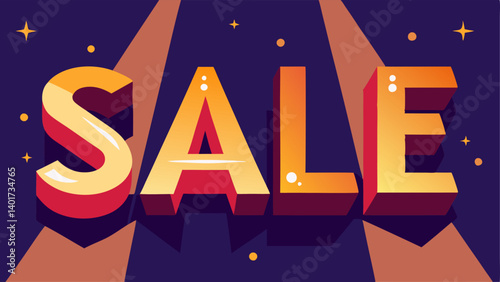 Spotlight Effects A SALE sign featuring bright and shiny letters with dramatic glowing spotlights highlighting each letter in an exciting manner.