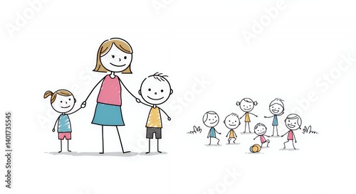 Stick Figure Family Going to Yoga Class