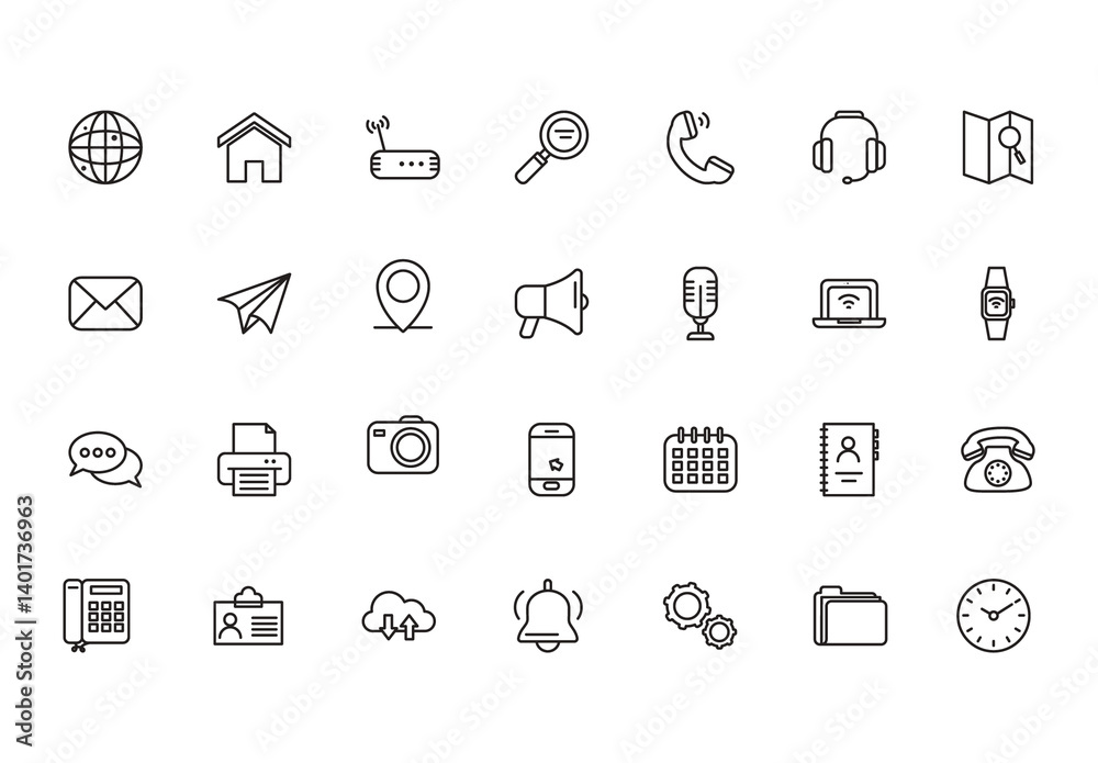 Black Outline Minimal Communication Icons Set Stock Template | Adobe Stock