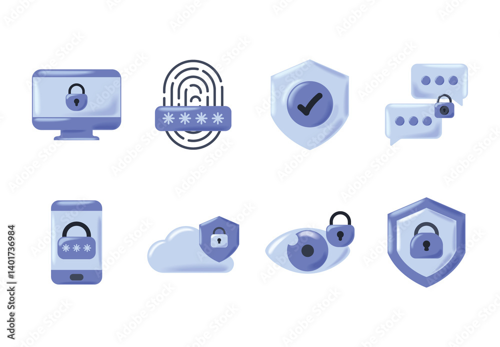 Blue And Black Cyber Security Icons Set Stock Template | Adobe Stock