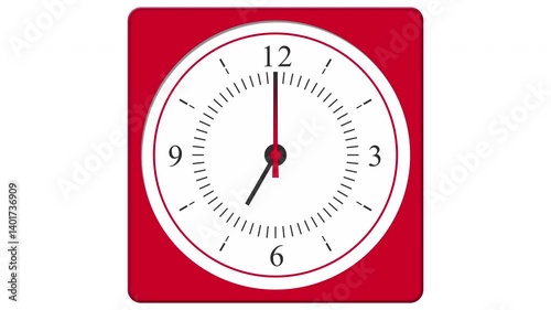 Wall Clock Reverse Time-Lapse Loop Animation - Fast Countdown of 24-Hour Day with Moving Red Second Pointer in UHD 4K Clock Motion for Time Concept and Visual Effects