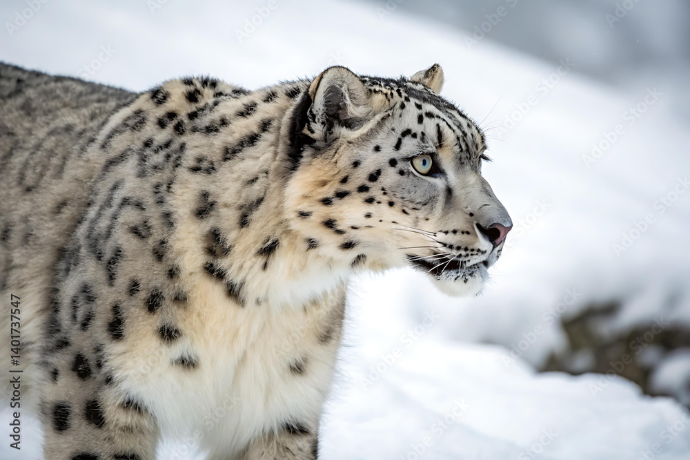 Fototapeta premium Snow Leopard in Winter Landscape