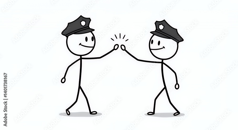 Stick Figure Police Officers High Five Illustration