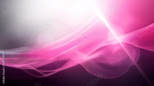 Pink wavy lines background with light rays and bokeh effect