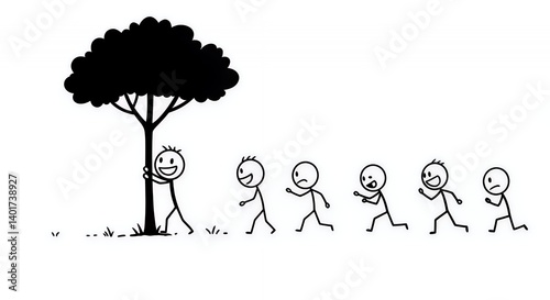 Wallpaper Mural Stick Figures Playing Hide and Seek Behind a Tree Torontodigital.ca