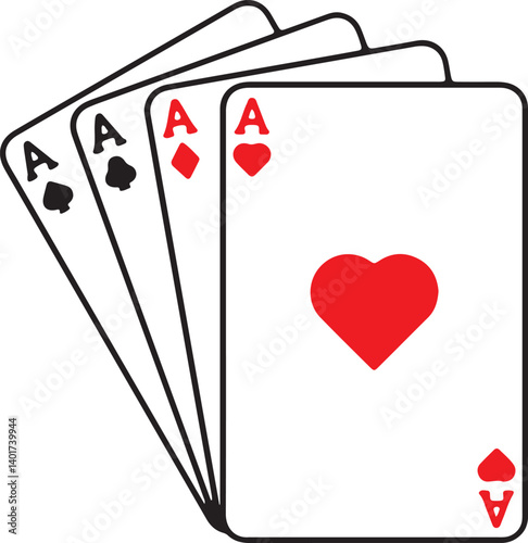 illustration of playing cards ace of spades, clubs, red hearts, and red diamonds