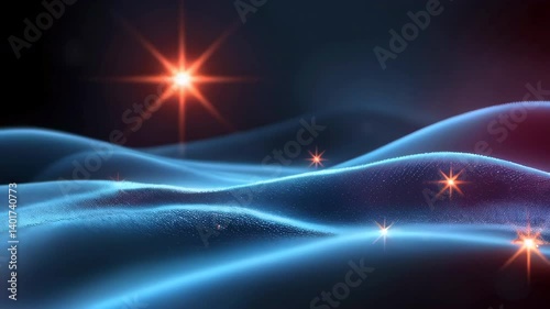 Glowing stars over rolling blue hills animation loop