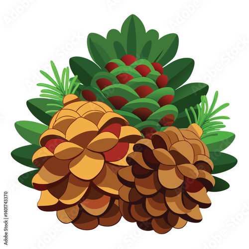 Christmas pine cones isolated on white background