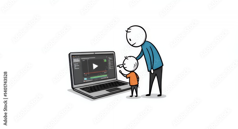 Father and Son Video Editing Project: Stick Figure Illustration