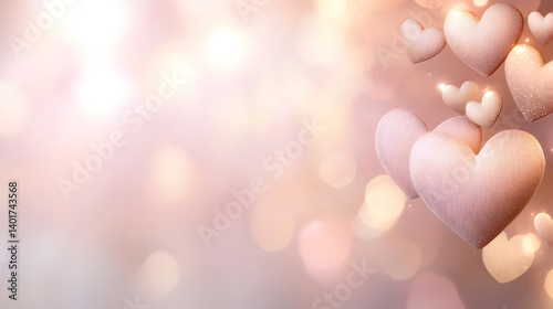 Floating pink hearts on a soft blurred background creating a romantic atmosphere for love and affection celebration, perfect for Valentine's Day or wedding invitations, love concept