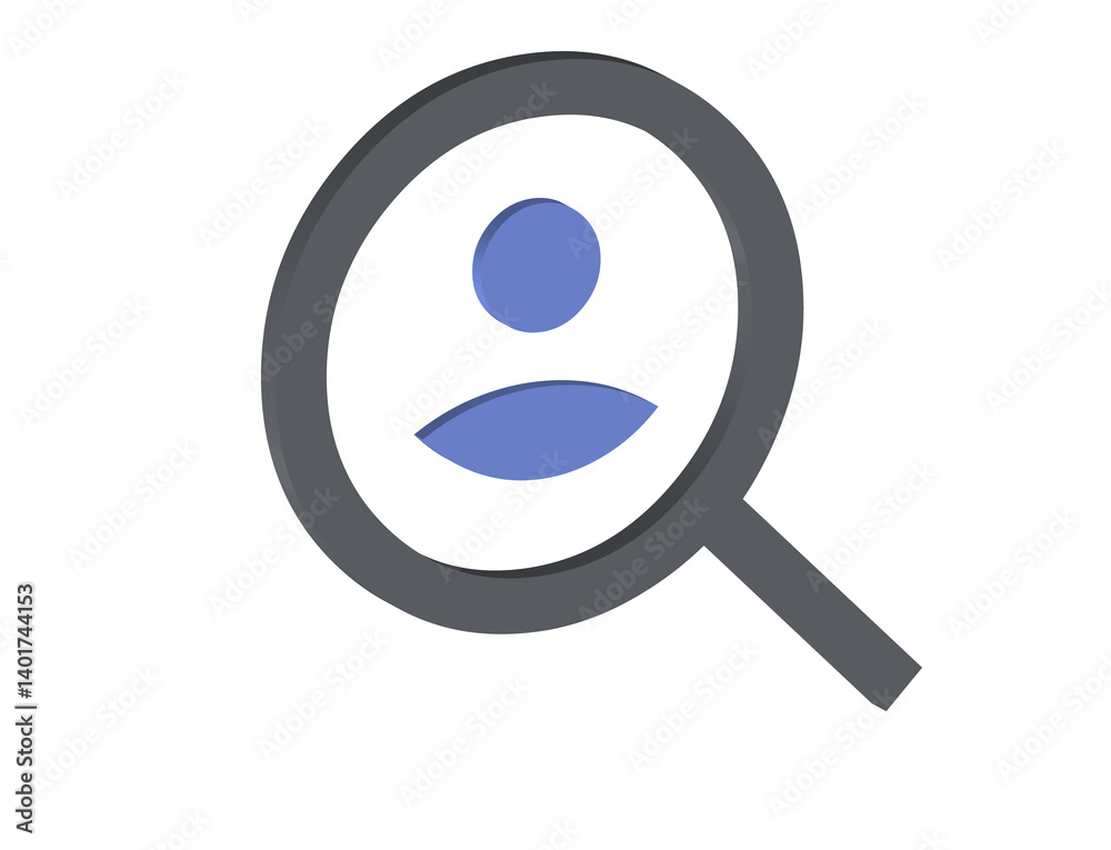 3D illustration of a person is being magnified by a magnifying glass. Transparent background, png format 3D illustration of a person is being magnified by a magnifying glass. Transparent background, png format