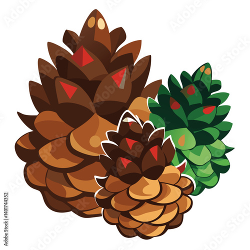 Christmas pine cones isolated on white background