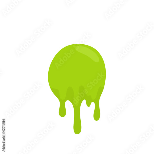 Liquid toxic drop. Flowing green sticky liquid. Vector illustration with toxic blob