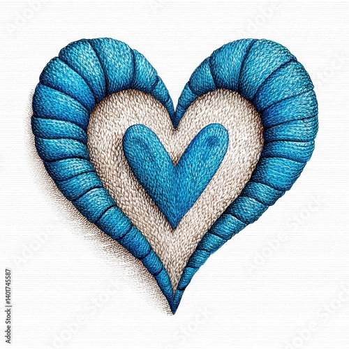 Textured Blue Heart Illustration on White Background