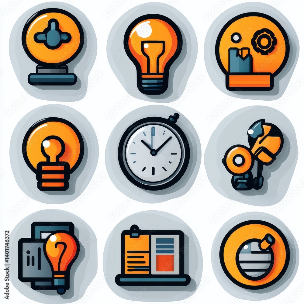 A collection of sleek minimalist outline icons representing various business and technology related concepts including ideas analysis data and process optimization A collection of sleek minimalist outline icons representing various business and technology related concepts including ideas analysis data and process optimization