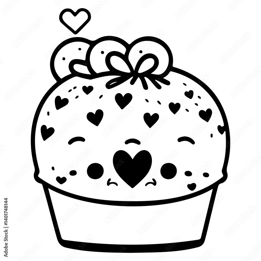 Cute Heart Sprinkled Cupcake Line Art Design Cute Heart Sprinkled Cupcake Line Art Design