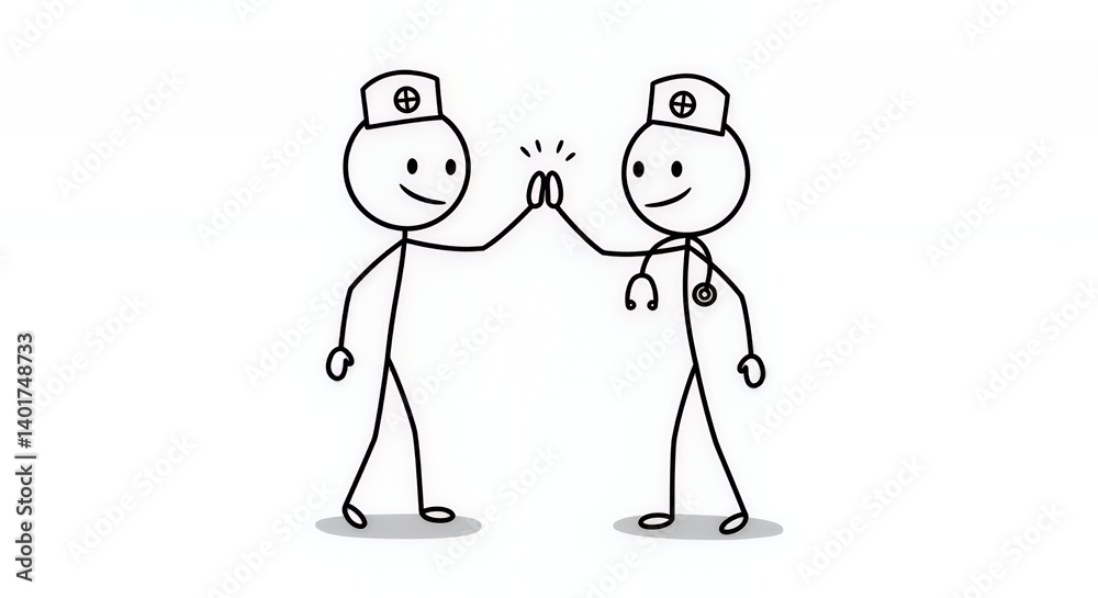 Two Doctors Stick Figures High Five White Background Two Doctors Stick Figures High Five White Background