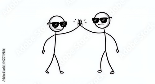 Two Stick Figures High Fiving in Sunglasses