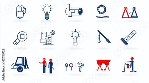 Obraz na płótnie This image showcases a set of 15 minimalist line icons that symbolize various engineering manufacturing and technology related concepts such as industry w salonie