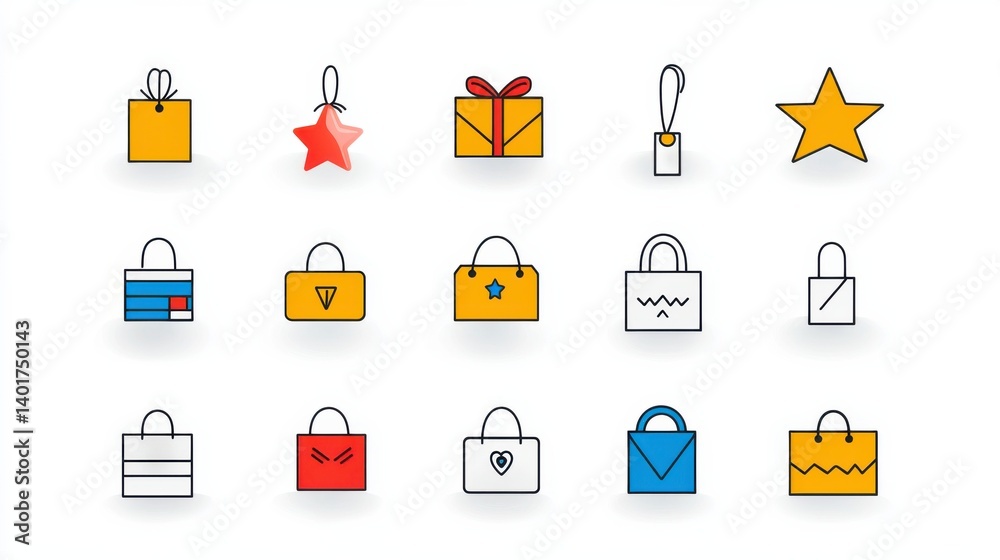 A visually appealing collection of 15 minimalist and contemporary icons representing various shopping gift and reward concepts for use in retail ecommerce and branding contexts