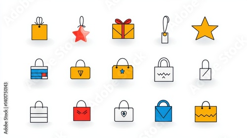 Obraz na płótnie A visually appealing collection of 15 minimalist and contemporary icons representing various shopping gift and reward concepts for use in retail ecommerce and branding contexts w salonie