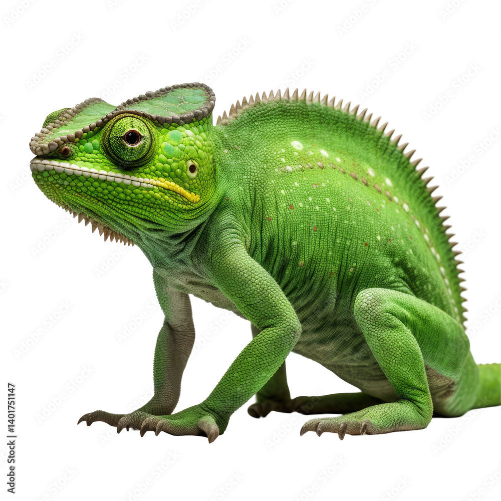 Obraz premium Vibrant Green Chameleon PNG on transparent background